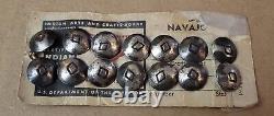 14 Vintage Navajo Indian Arts & Crafts Board Small 3/8 Silver Buttons On Card
