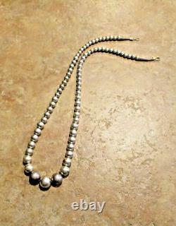 19 Excellent Vintage Navajo Graduated Sterling Silver PEARLS Bead Necklace