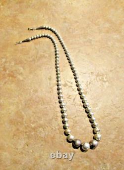 19 Excellent Vintage Navajo Graduated Sterling Silver PEARLS Bead Necklace