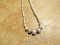 19 Excellent Vintage Navajo Graduated Sterling Silver PEARLS Bead Necklace