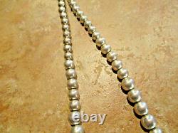 19 Excellent Vintage Navajo Graduated Sterling Silver PEARLS Bead Necklace