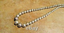 19 Excellent Vintage Navajo Graduated Sterling Silver PEARLS Bead Necklace