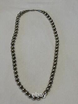 24.5 Vintage Native Navajo Sterling Silver Pearls Bead Necklace