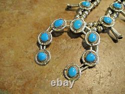 26 DELIGHTFUL Vintage Navajo Sterling Silver Turquoise SQUASH BLOSSOM Necklace