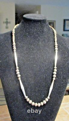 27 OLDER Vintage Navajo Sterling Silver ALTERNATING DESIGN Bead Necklace