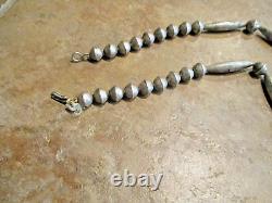 28 OLDER Vintage Navajo Sterling ALTERNATING DESIGN Bead Necklace on Rope