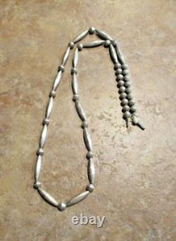 28 OLDER Vintage Navajo Sterling ALTERNATING DESIGN Bead Necklace on Rope