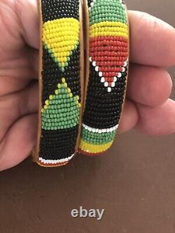 A PAIR VINTAGE Navajo Indian COLORFUL Seed Beadwork Native Beaded Cuff Bracelets