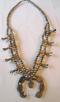AUTHENTIC American Indian Old Pawn Squash Blossom 27 Turquoise Necklace