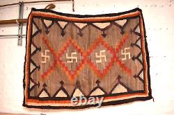 Antique LARGE Navajo Rug native American Indian Crystal Whirling Logs 62x47 VTG