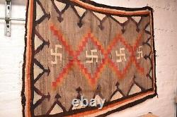 Antique LARGE Navajo Rug native American Indian Crystal Whirling Logs 62x47 VTG