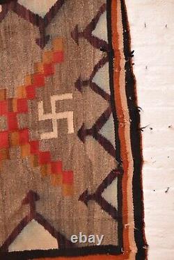 Antique LARGE Navajo Rug native American Indian Crystal Whirling Logs 62x47 VTG