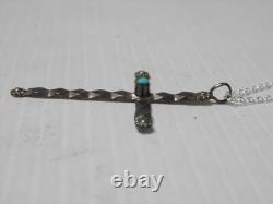 Antique / Vintage Navajo Indian Sterling Silver Turquoise Cross Free Chain