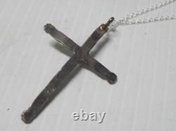 Antique / Vintage Navajo Indian Sterling Silver Turquoise Cross Free Chain