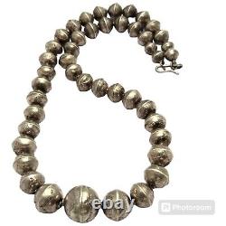 Authentic Vintage Native American Navajo Sterling Silver Bead Necklace