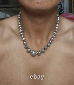 Authentic Vintage Native American Navajo Sterling Silver Bead Necklace