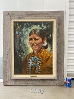 Fine Vintage Old Southwest Navajo Indian Portrait Oil Painting, Gertrude RUST