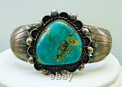 Great Handmade Vintage Navajo Native American Silver Turquoise Cuff Bracelet