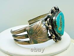 Great Handmade Vintage Navajo Native American Silver Turquoise Cuff Bracelet