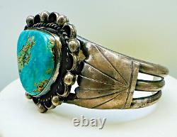 Great Handmade Vintage Navajo Native American Silver Turquoise Cuff Bracelet