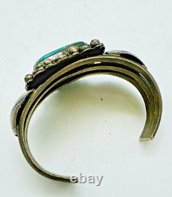 Great Handmade Vintage Navajo Native American Silver Turquoise Cuff Bracelet