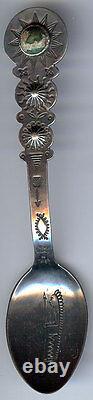 Great Vintage Navajo Indian Silver Green Turquoise Stamped Indian Chief Spoon