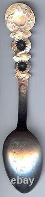 Great Vintage Navajo Indian Silver Green Turquoise Stamped Indian Chief Spoon
