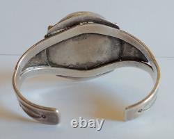 Great Vintage Navajo Indian Silver Large Scenic Petrified Wood Cuff Bracelet