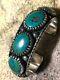 Green Turquoise Vintage 5 Stone Cuff Indian Bracelet 925 Wt 72.8 Dwt Signed