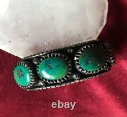 Green Turquoise Vintage 5 stone Cuff Indian Bracelet 925 wt 72.8 DWT signed