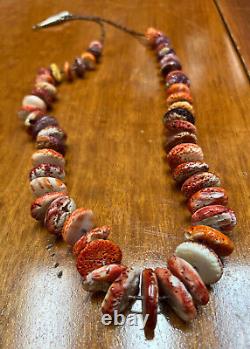 LARGE VINTAGE NAVAJO INDIAN SLICED SHELL and HEISHI NECKLACE 32 long UNUSUAL