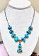 Lovely Vintage Native American Sterling Silver & Turquoise Bench Bead Necklace