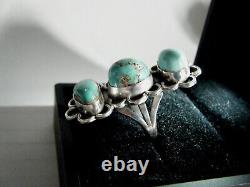 Large Chunky Vintage Navajo Indian Blue Turquoise Wide Sterling 925 Size 8 Ring
