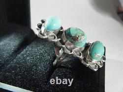 Large Chunky Vintage Navajo Indian Blue Turquoise Wide Sterling 925 Size 8 Ring