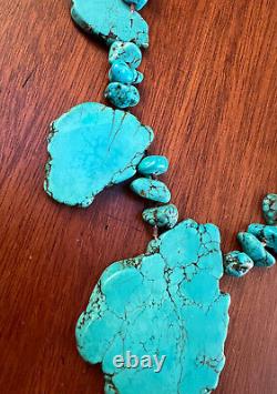 Large Vintage Navajo Indian Dyed Blue Magnacite Turquoise & Turquoise Nuggets