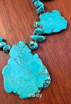 Large Vintage Navajo Indian Dyed Blue Magnacite Turquoise & Turquoise Nuggets