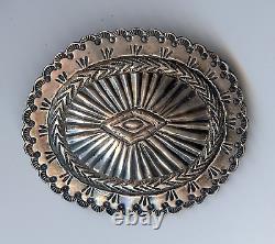 Large Vintage Navajo Indian Hand Stamped Silver Pin Brooch