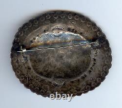 Large Vintage Navajo Indian Hand Stamped Silver Pin Brooch