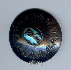 Large Vintage Navajo Indian Stamped Silver Turquoise Button