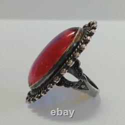 Large Vintage Navajo Indian Sterling Silver Dragons Breath Opal Ring Size 6-1/2