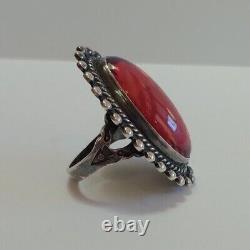 Large Vintage Navajo Indian Sterling Silver Dragons Breath Opal Ring Size 6-1/2