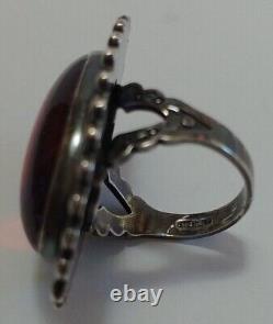 Large Vintage Navajo Indian Sterling Silver Dragons Breath Opal Ring Size 6-1/2