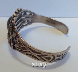 Maisels Vintage Navajo Indian Sterling Arrows Dragons Breath Opal Cuff Bracelet