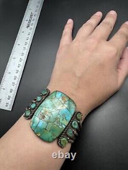 Native American Navajo Vintage Turquoise & Sterling Heavy Cuff Bracelet