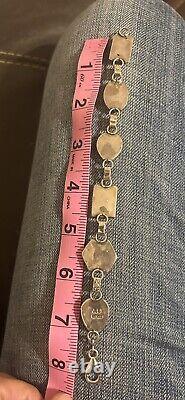 Navajo Indian Sterling Silver Turquoise Spiny Chain Link Bracelet Vintage