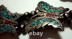 Navajo Native American Indian Silver Turquoise Necklace Butterflies Vintage