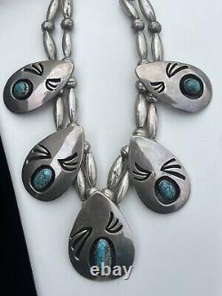 Navajo Native Necklace turquoise silver Vintage Shadowbox Indian American 68.1g