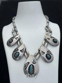 Navajo Native Necklace turquoise silver Vintage Shadowbox Indian American 68.1g