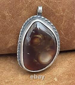 Old Pawn Indian Native American Navajo Natural Fire Agate Stone Sterling Pendant