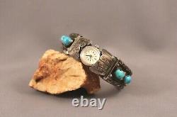 Old Pawn Vintage Navajo Indian Silver Watchband Cuff Womens 6 7/8